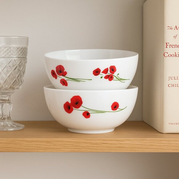 Luminarc Diwali Hypnosis Red Poppy Small Bowls – Set of 2, 4.7" Glass Bowls - Picture 2 of 9